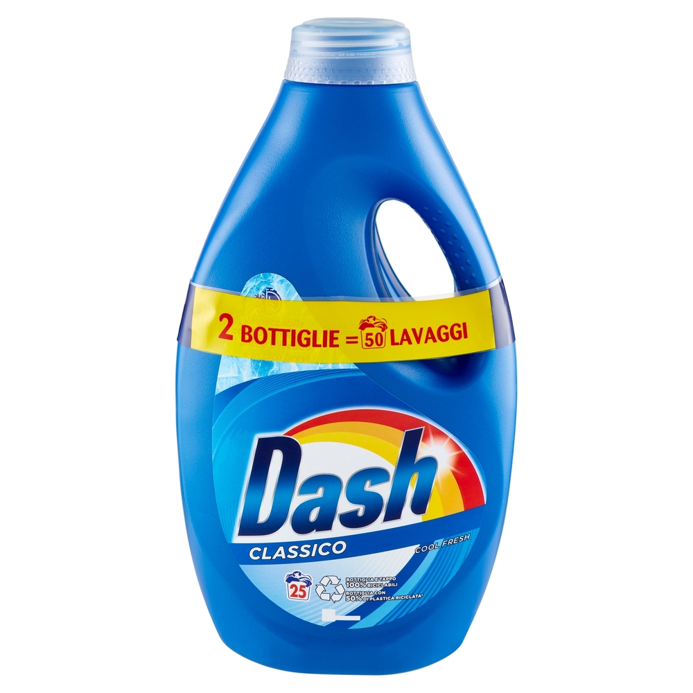 Dash Detersivo Liquido Lavatrice, Classico, 2x25=50 Lavaggi 2x1250ml
